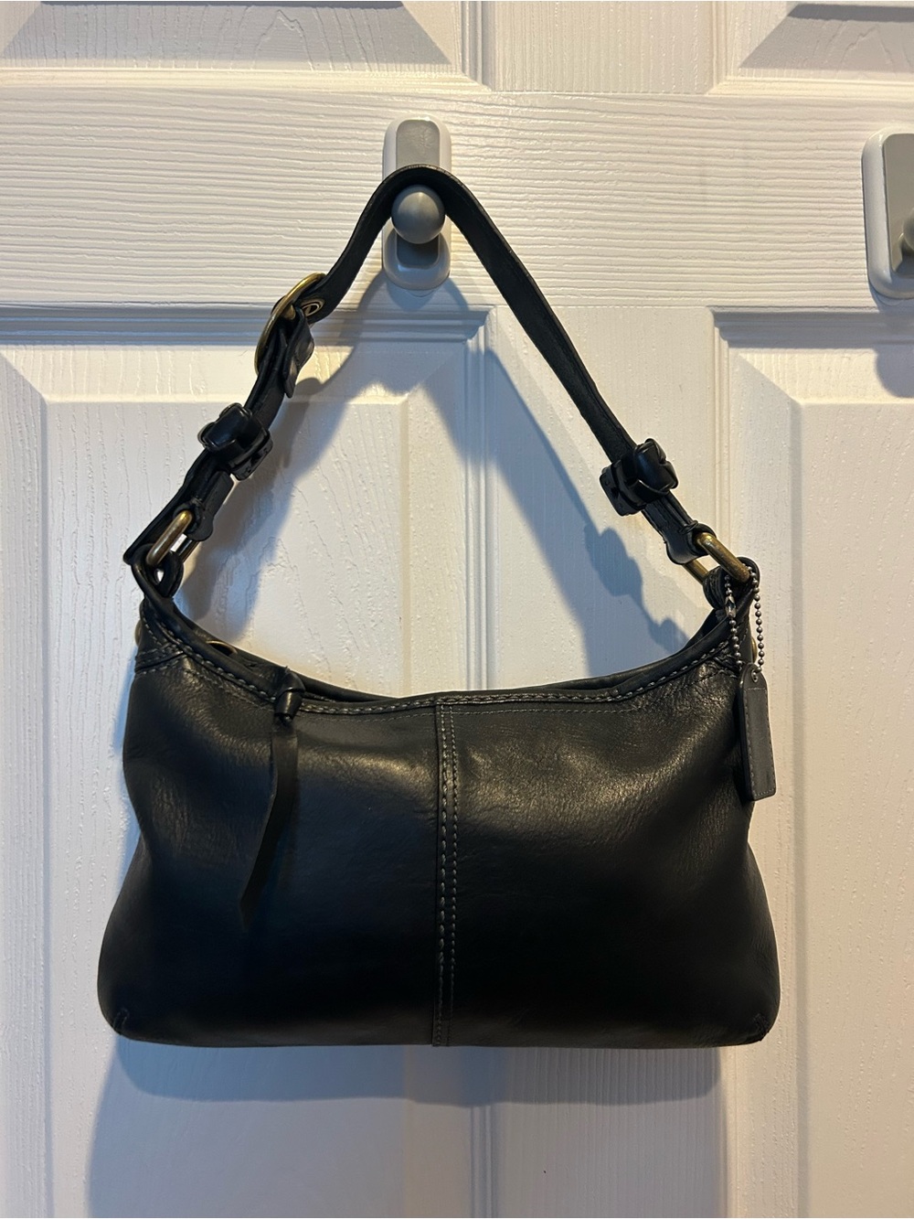 Vintage COACH Bleecker Tattersall Black Leather Shoulder Bag 11415